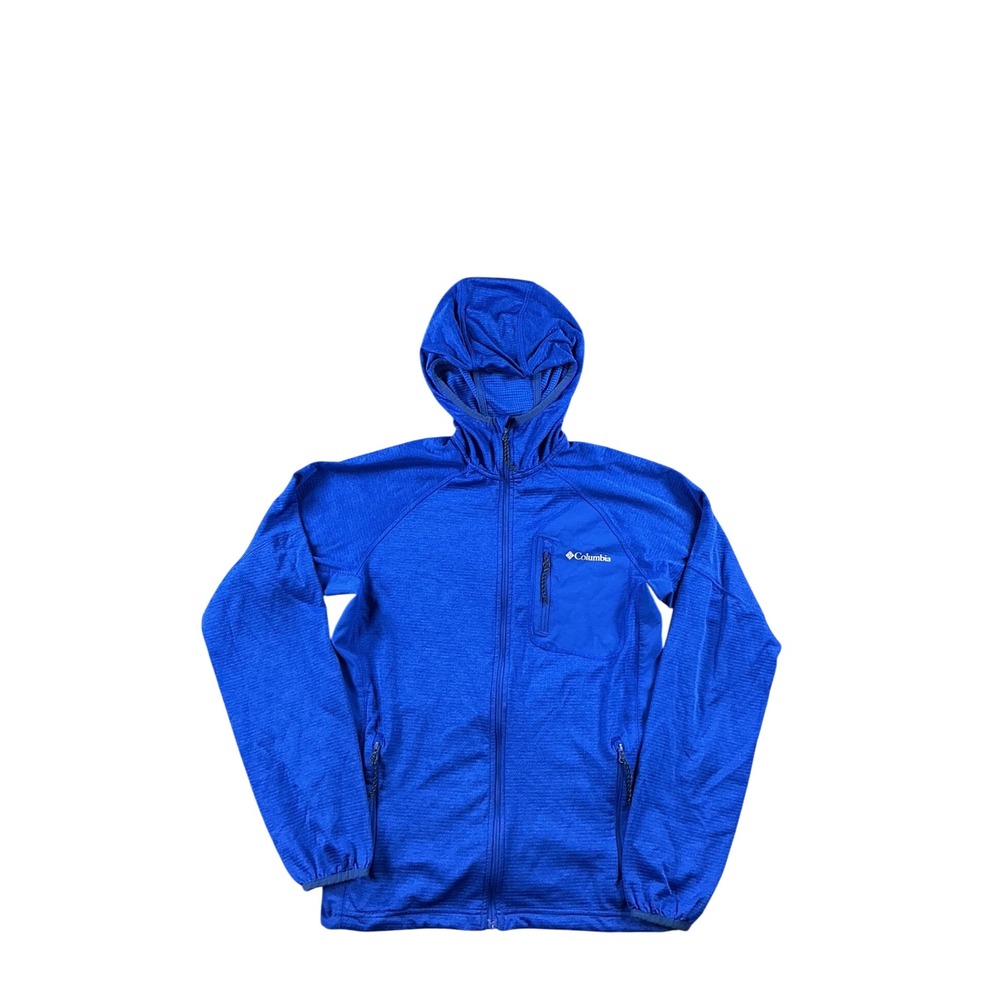 Columbia Blue Grid Fleece Full Zip Hooded Jacket Mens XS 1900881 Hiking Layer